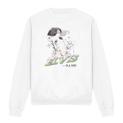 White - Front - Elvis Unisex Adult Is A Verb Sweatshirt