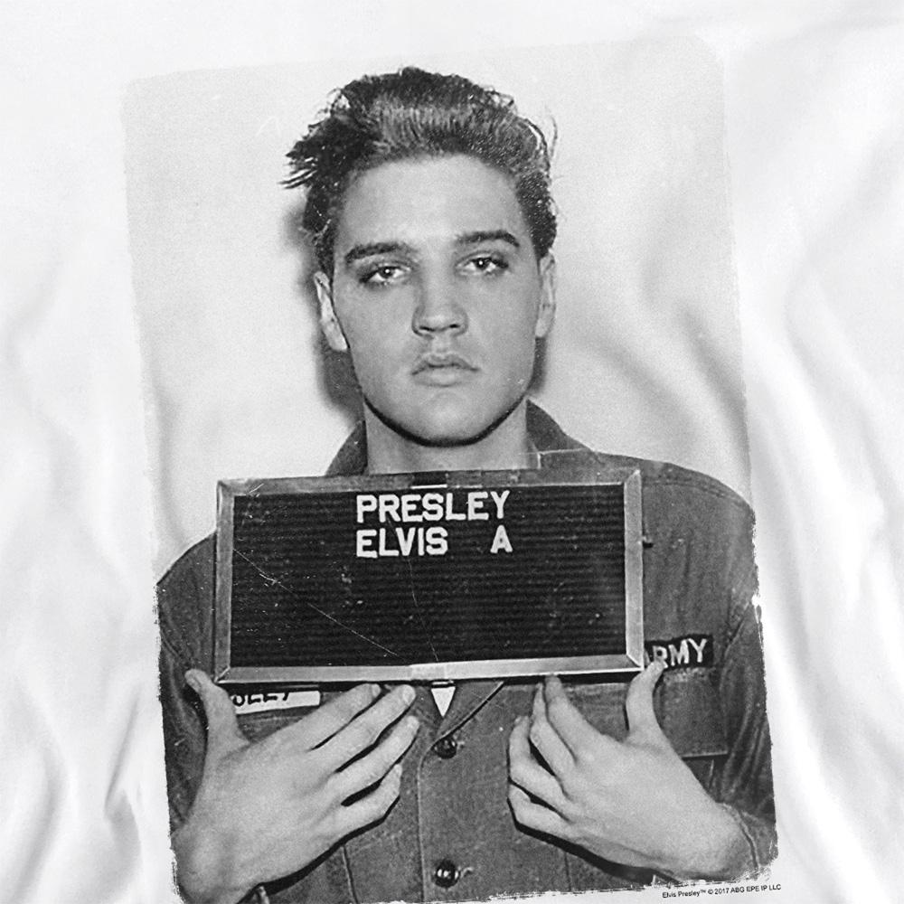 White - Pack Shot - Elvis Presley Unisex Adult Army Mug Shot Sweatshirt