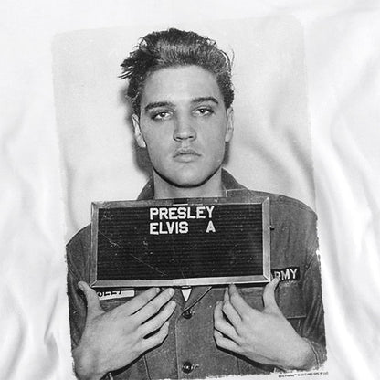 White - Pack Shot - Elvis Presley Unisex Adult Army Mug Shot Sweatshirt