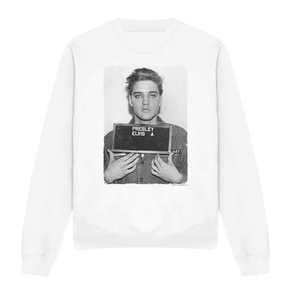 White - Front - Elvis Presley Unisex Adult Army Mug Shot Sweatshirt