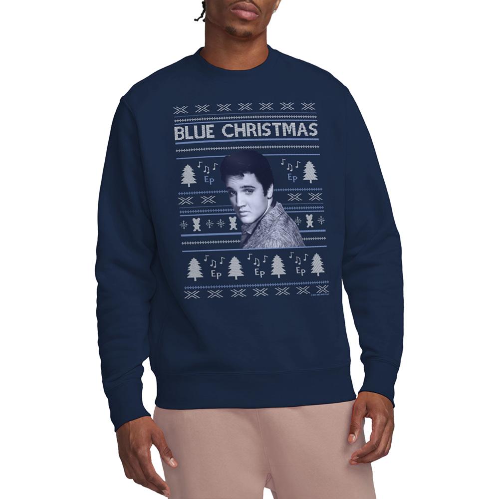 Navy - Side - Elvis Presley Unisex Adult Ugly Christmas Fair Isle Sweatshirt