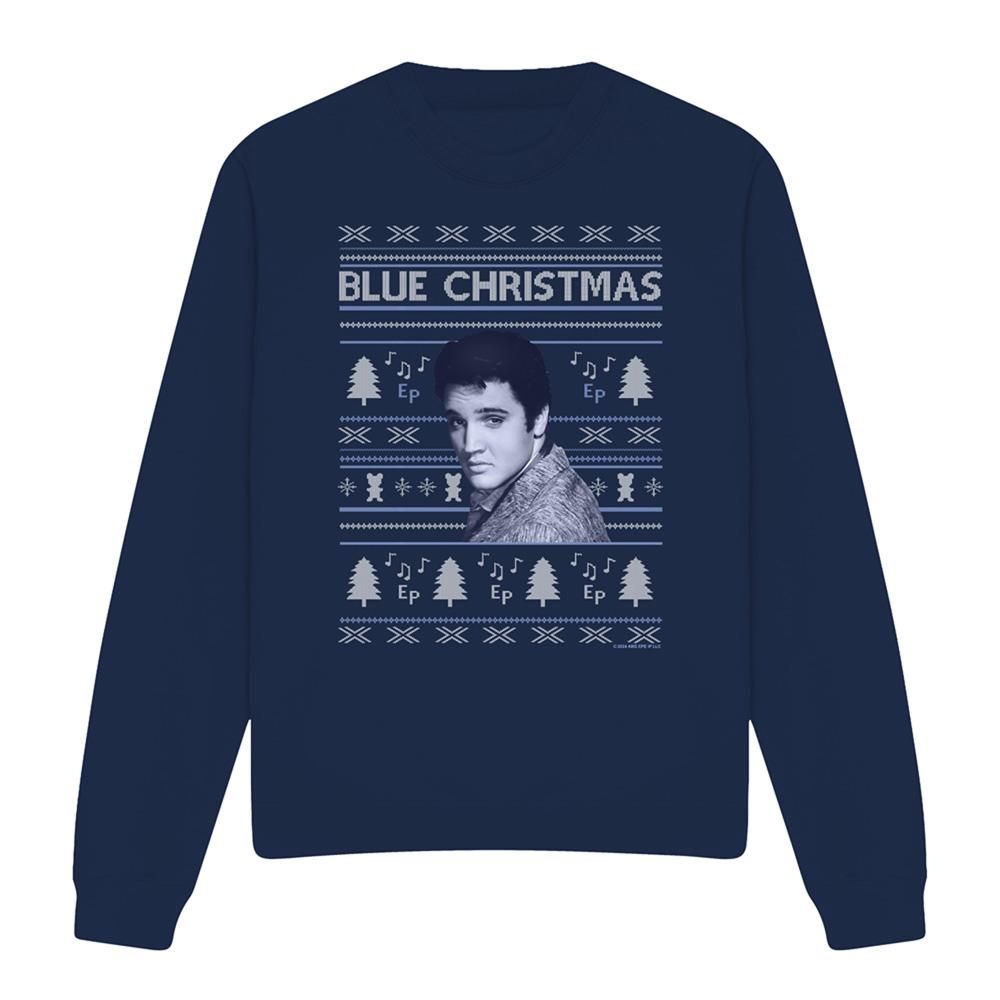 Navy - Front - Elvis Presley Unisex Adult Ugly Christmas Fair Isle Sweatshirt