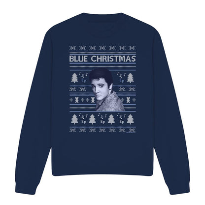 Navy - Front - Elvis Presley Unisex Adult Ugly Christmas Fair Isle Sweatshirt