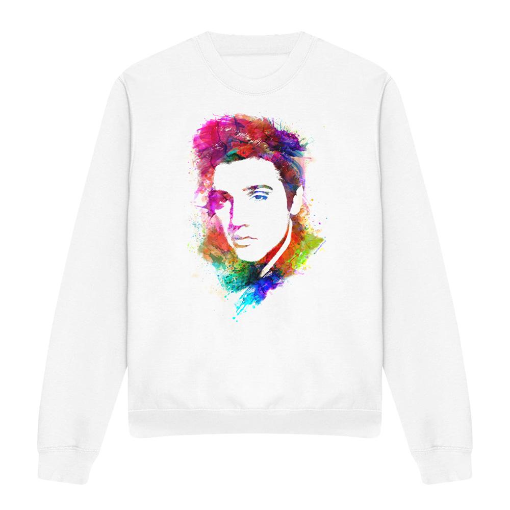 White - Front - Elvis Presley Unisex Adult Watercolour Sweatshirt