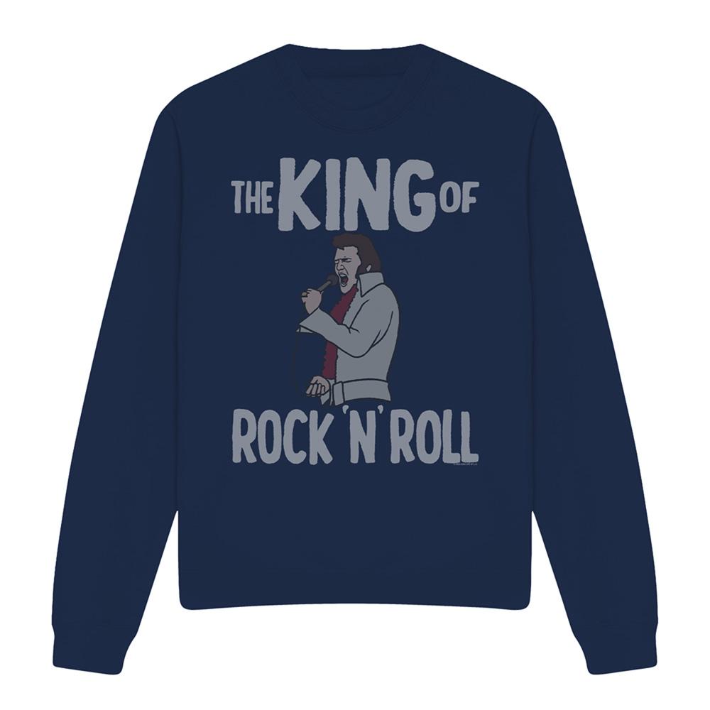Navy - Front - Elvis Presley Unisex Adult King Of Rock N Roll Sweatshirt