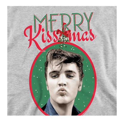 Athletic Heather - Side - Elvis Presley Unisex Adult Merry Kissmas Christmas Sweatshirt