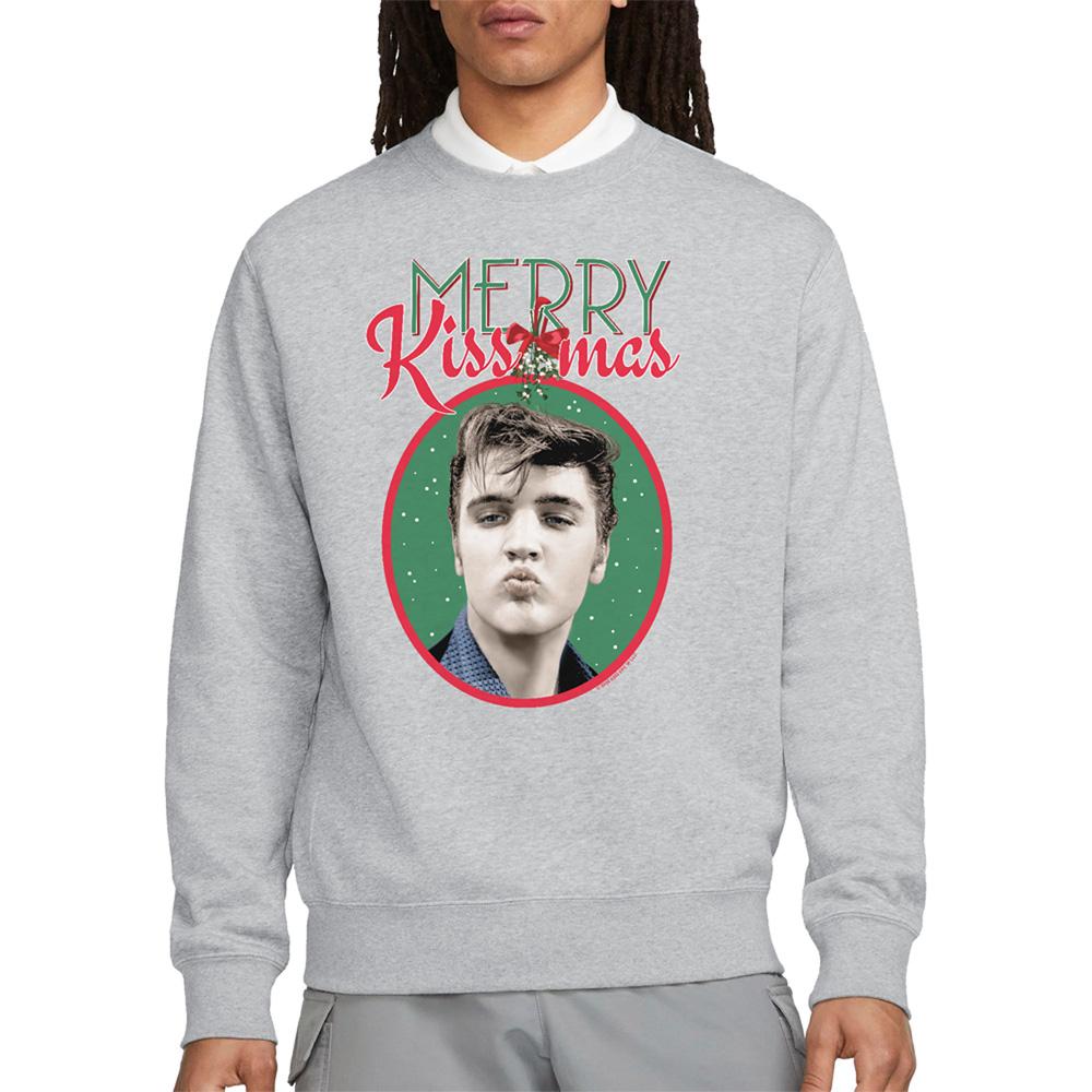 Athletic Heather - Lifestyle - Elvis Presley Unisex Adult Merry Kissmas Christmas Sweatshirt