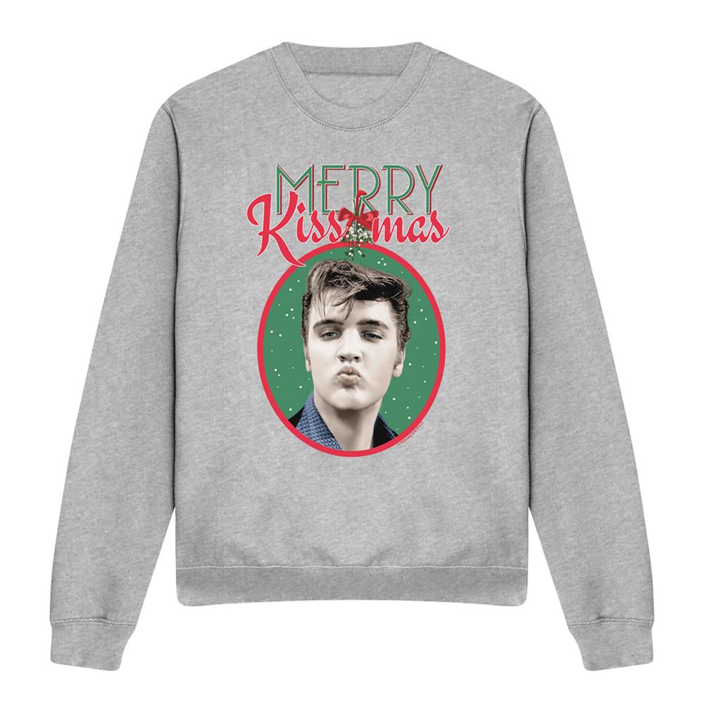 Athletic Heather - Front - Elvis Presley Unisex Adult Merry Kissmas Christmas Sweatshirt
