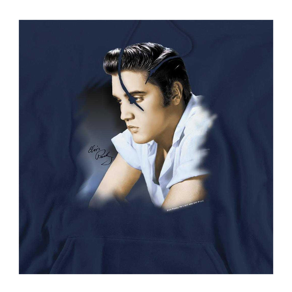 Navy - Side - Elvis Presley Unisex Adult Blue Profile Hoodie