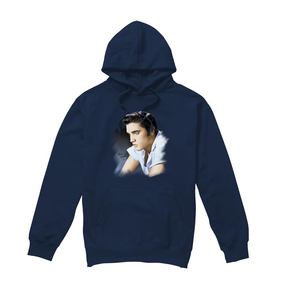 Navy - Front - Elvis Presley Unisex Adult Blue Profile Hoodie