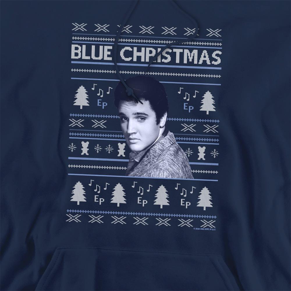 Navy - Side - Elvis Presley Unisex Adult Ugly Christmas Fair Isle Hoodie
