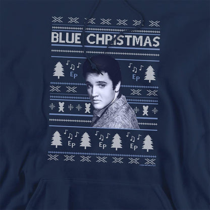 Navy - Side - Elvis Presley Unisex Adult Ugly Christmas Fair Isle Hoodie