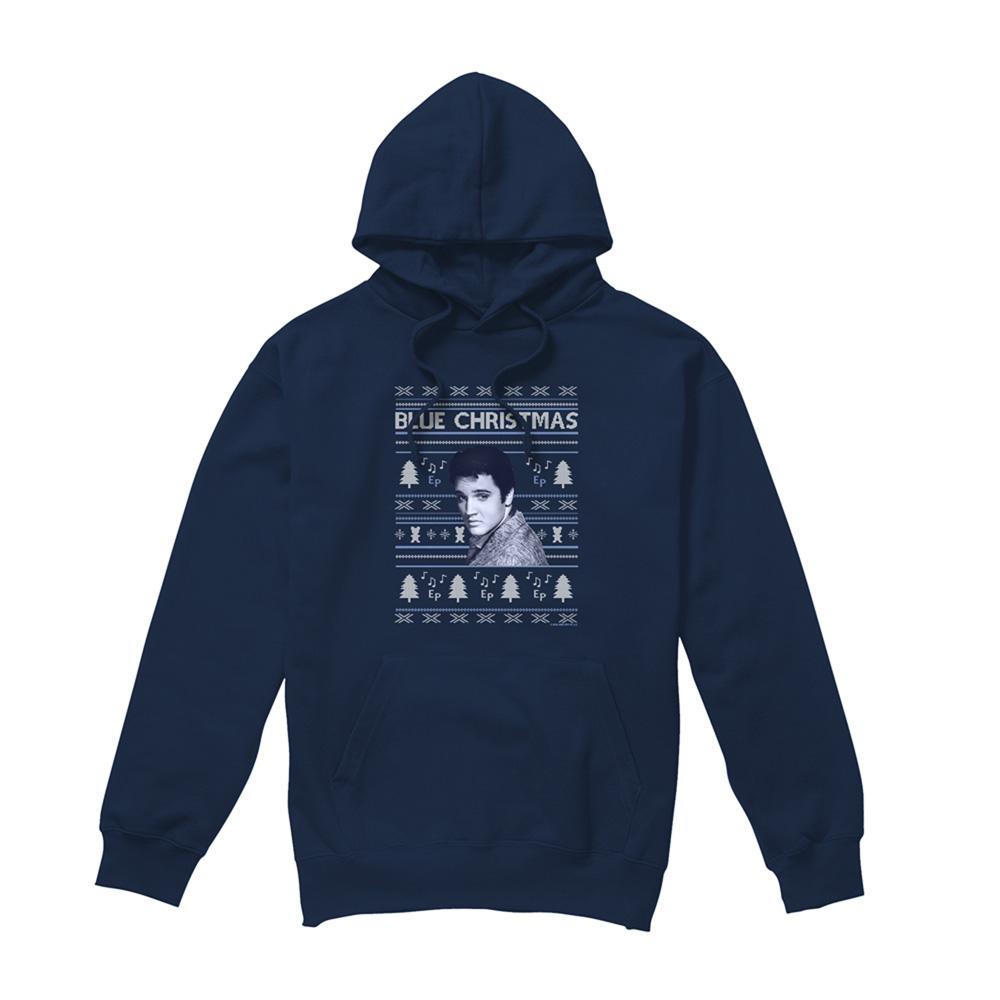 Navy - Front - Elvis Presley Unisex Adult Ugly Christmas Fair Isle Hoodie