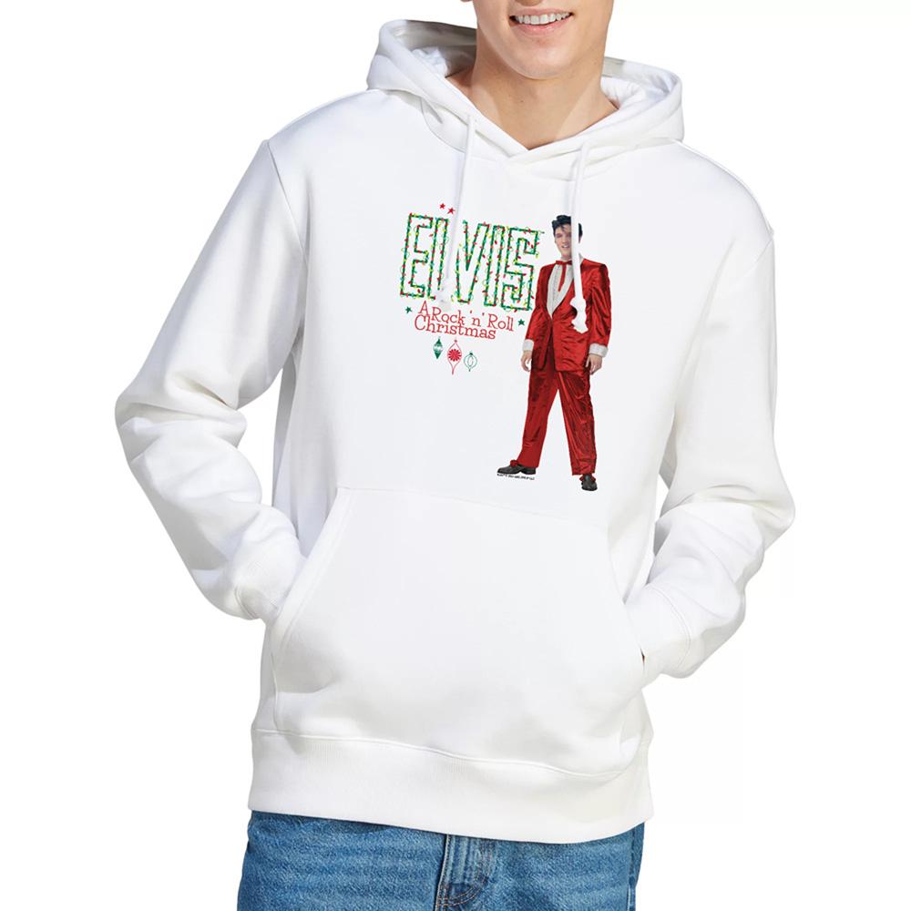 White - Lifestyle - Elvis Presley Unisex Adult Holiday Lights Christmas Hoodie