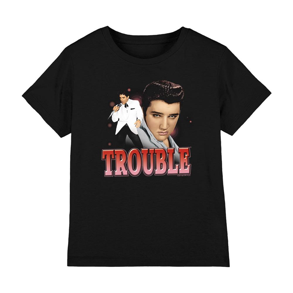 Black - Front - Elvis Presley Childrens-Kids Trouble T-Shirt