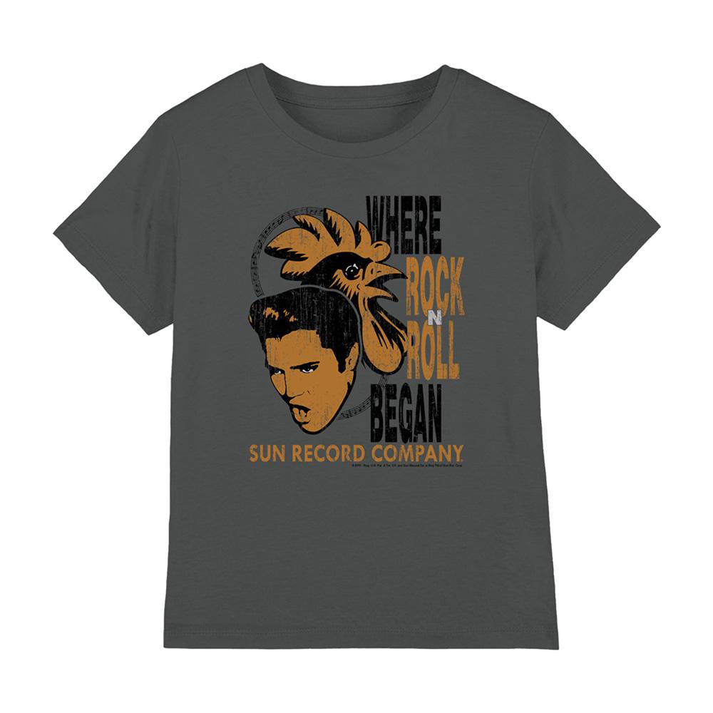 Charcoal - Front - Elvis Presley Childrens-Kids Rooster T-Shirt