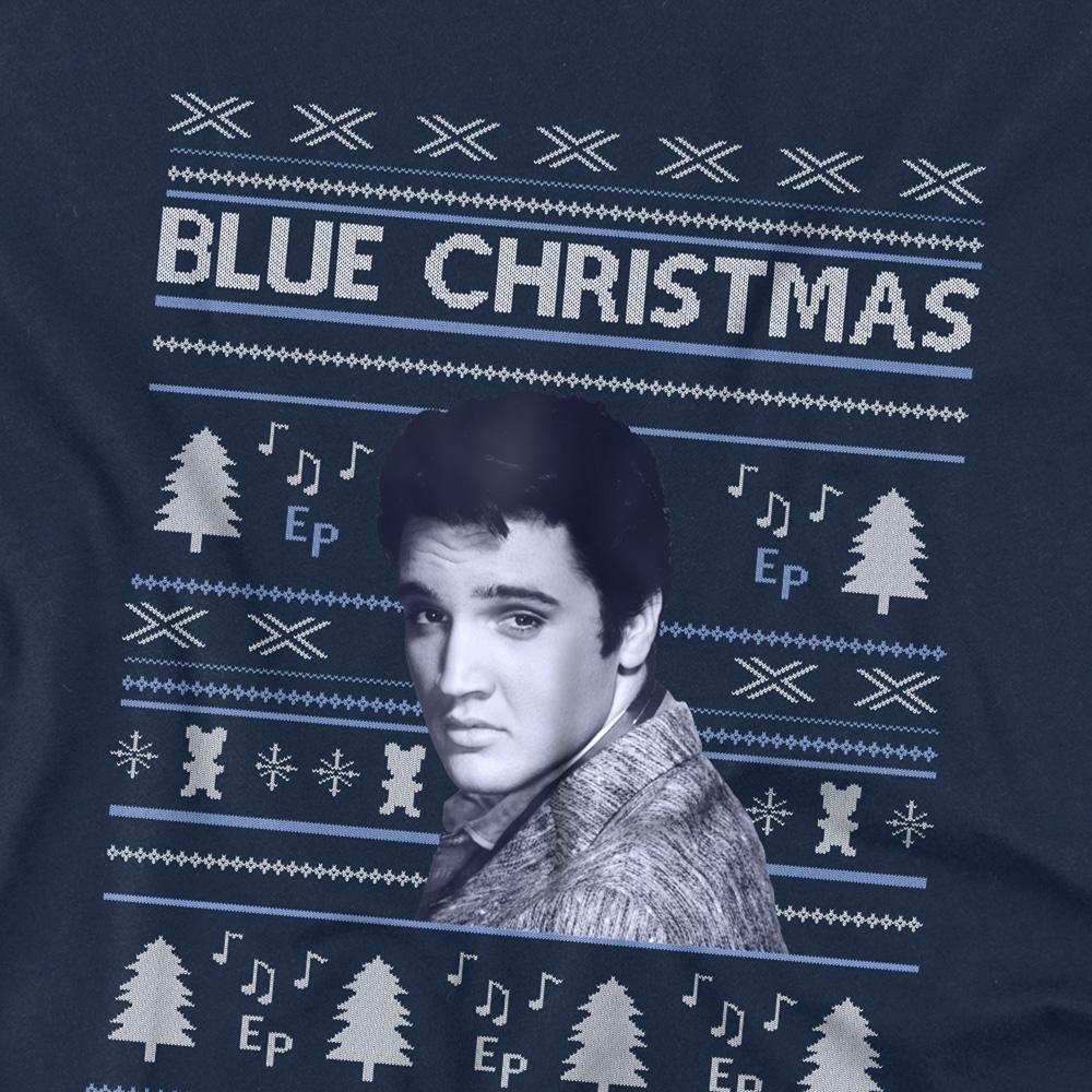 Navy - Side - Elvis Presley Childrens-Kids Blue Ugly Christmas Fair Isle T-Shirt