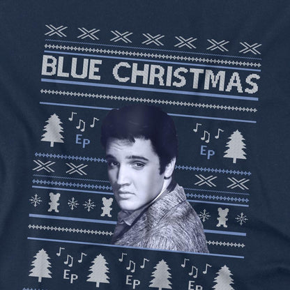 Navy - Side - Elvis Presley Childrens-Kids Blue Ugly Christmas Fair Isle T-Shirt
