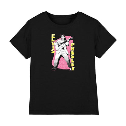 Black - Front - Elvis Presley Childrens-Kids Pink Rock T-Shirt