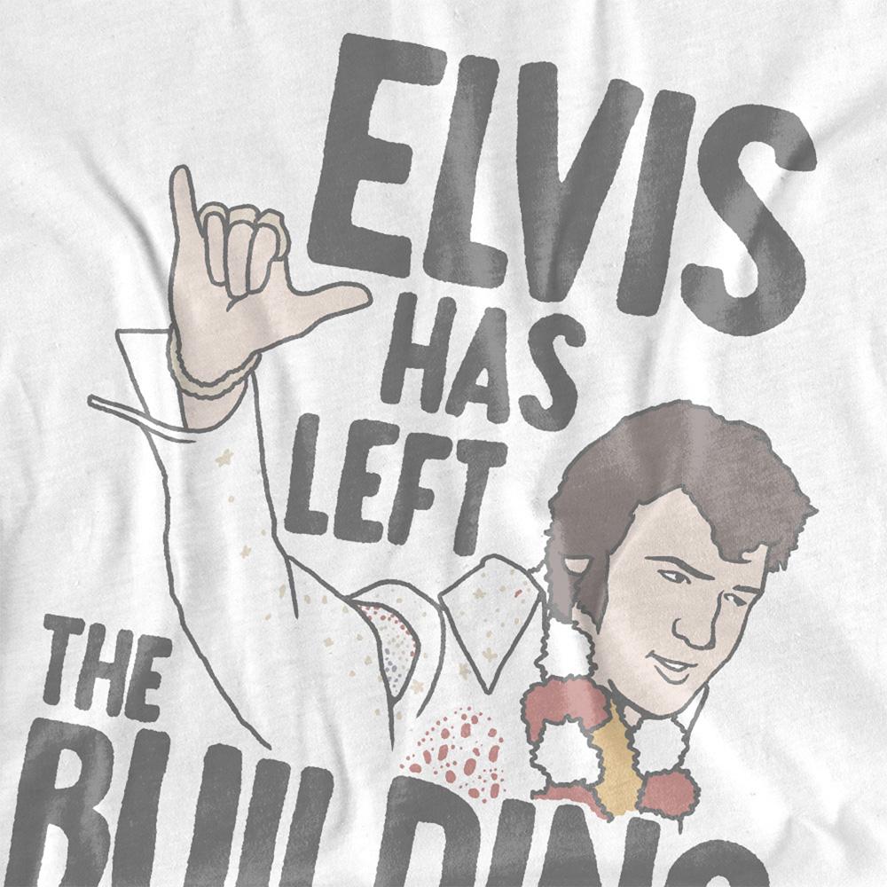 White - Pack Shot - Elvis Presley Unisex Adult Elvis Has Left The Building T-Shirt