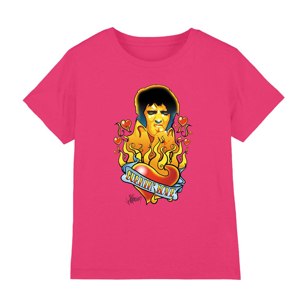 Hot Pink - Front - Elvis Presley Childrens-Kids Burning Love T-Shirt