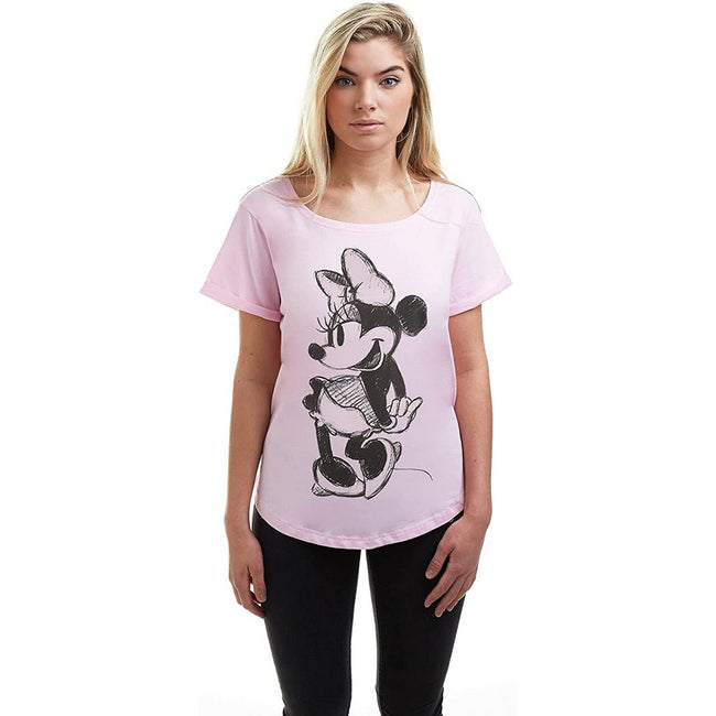 Disney Womens Ladies Minnie Mouse Sketch Cotton T Shirt