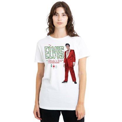 White - Back - Elvis Presley Womens-Ladies Holiday Lights T-Shirt