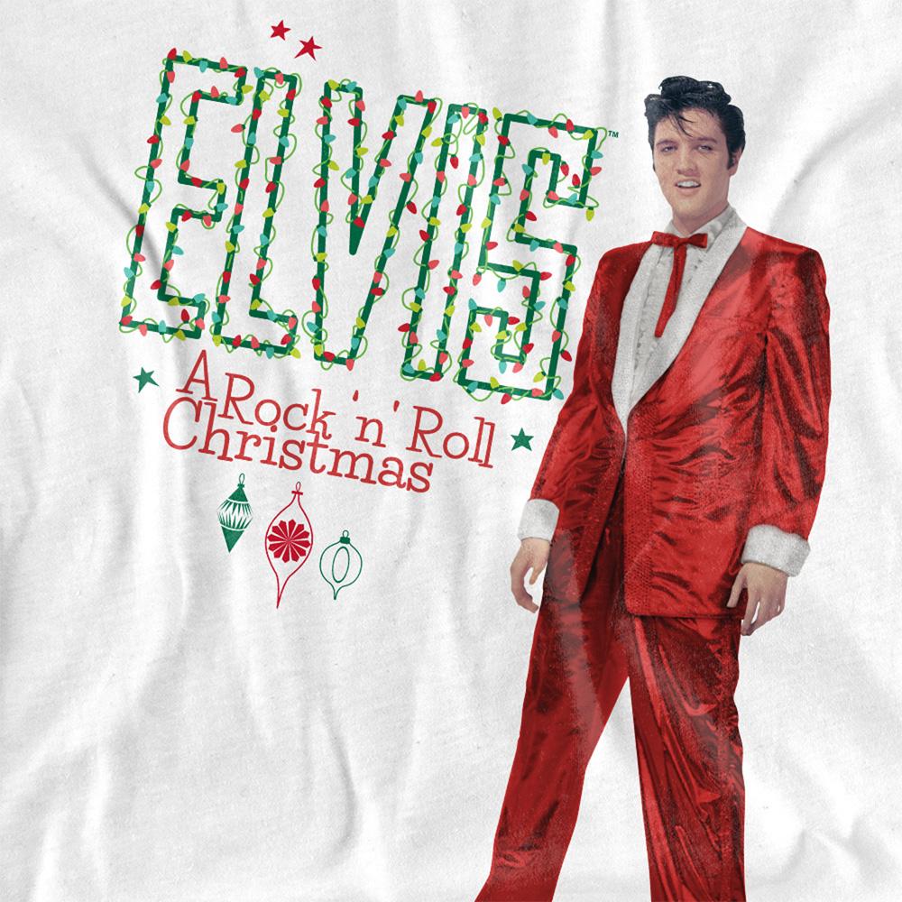 White - Side - Elvis Presley Womens-Ladies Holiday Lights T-Shirt