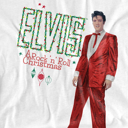 White - Side - Elvis Presley Womens-Ladies Holiday Lights T-Shirt