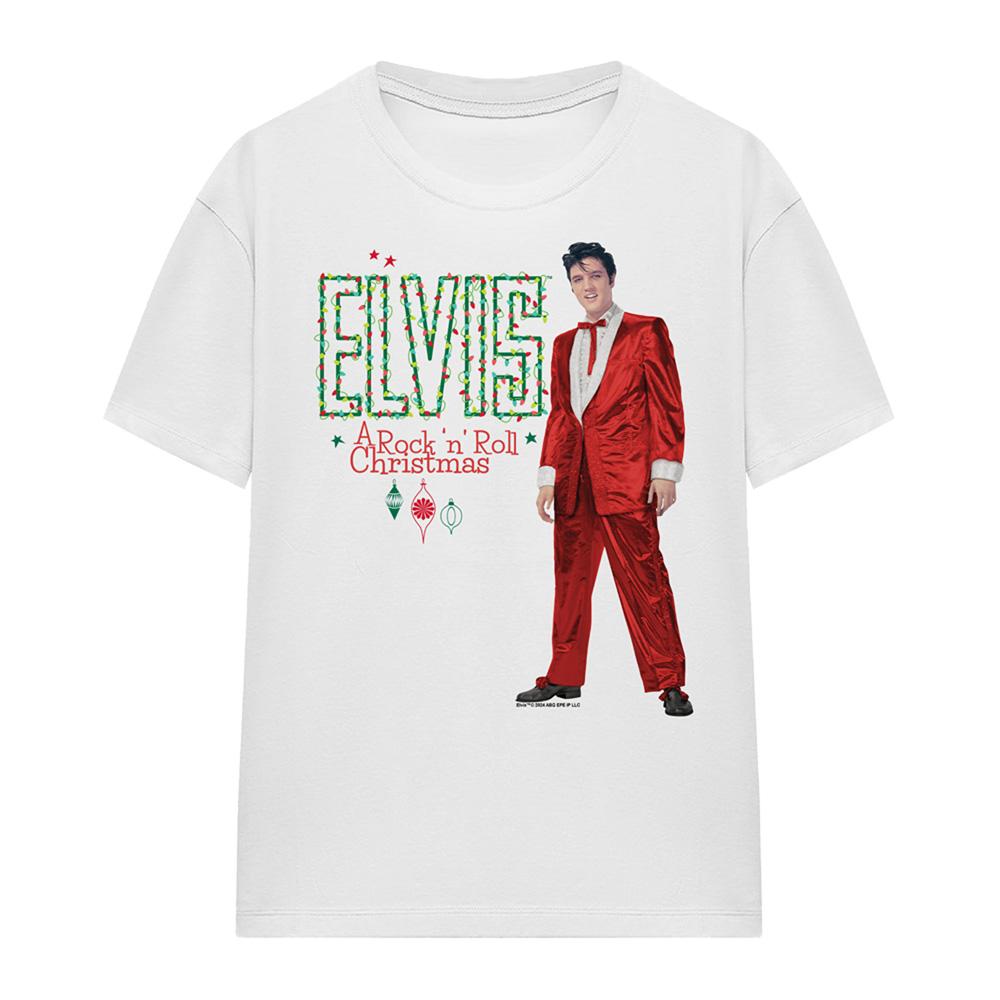 White - Front - Elvis Presley Womens-Ladies Holiday Lights T-Shirt