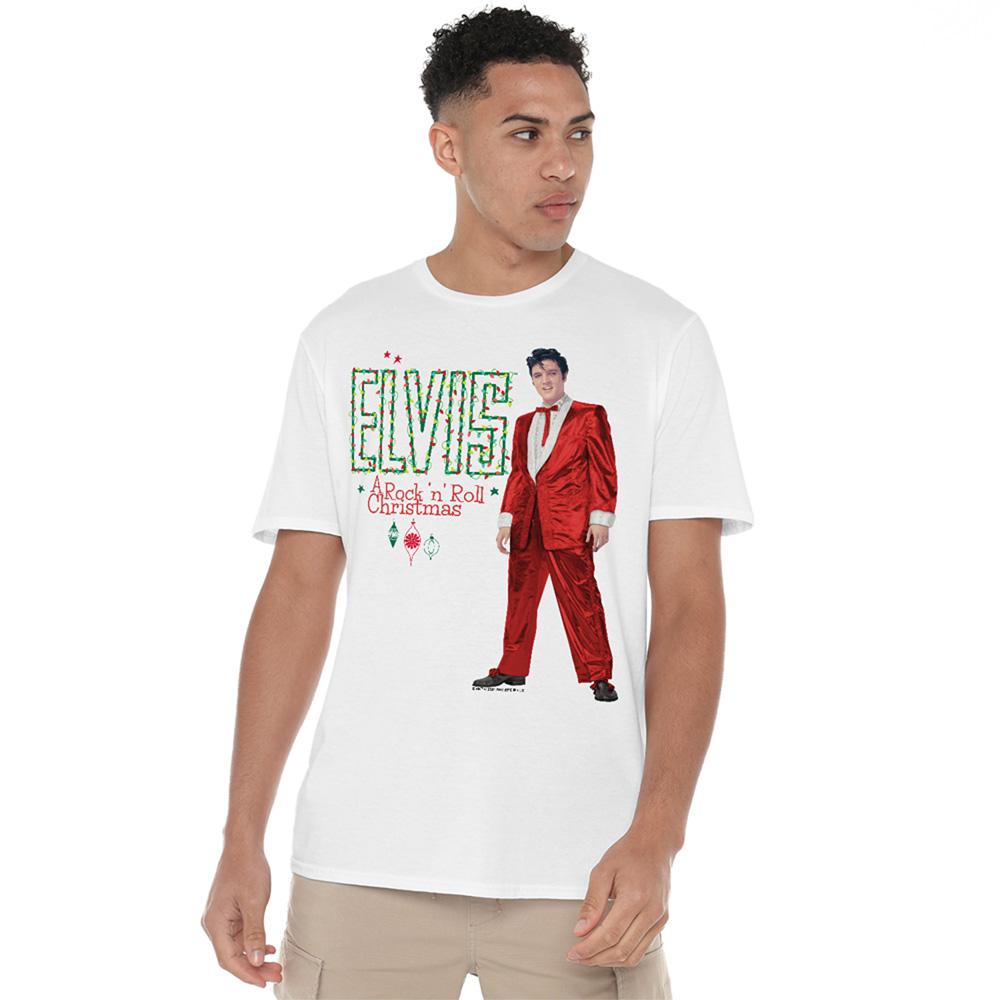 White - Back - Elvis Presley Unisex Adult Holiday Lights T-Shirt