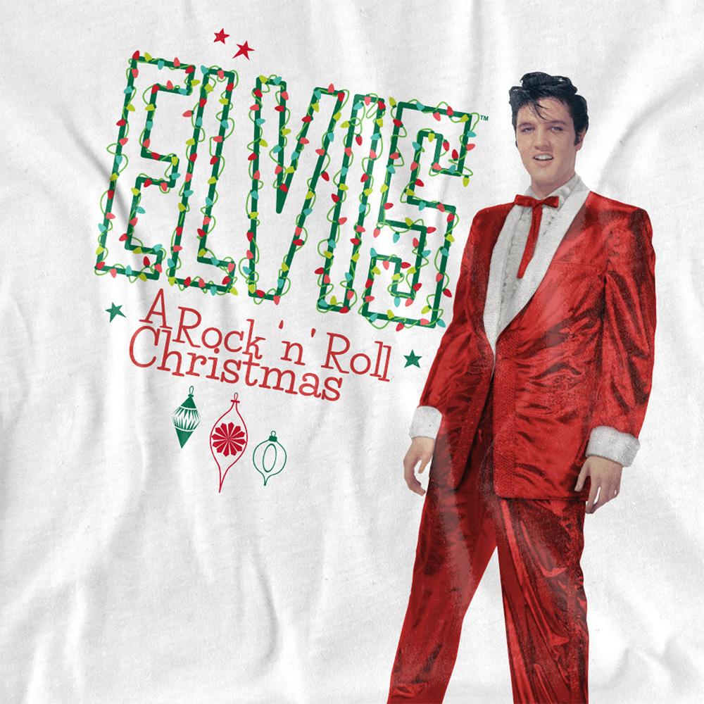 White - Side - Elvis Presley Unisex Adult Holiday Lights T-Shirt