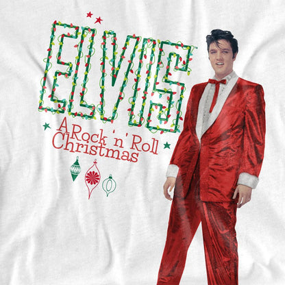 White - Side - Elvis Presley Unisex Adult Holiday Lights T-Shirt