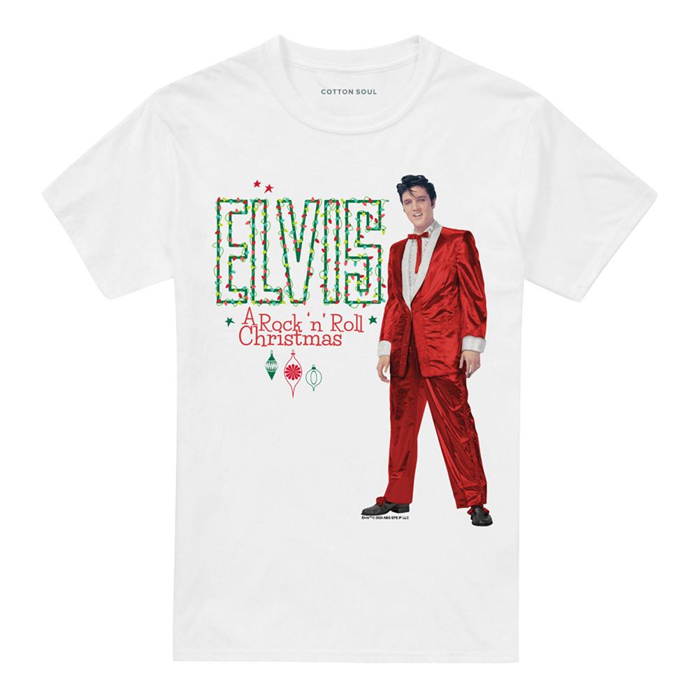 White - Front - Elvis Presley Unisex Adult Holiday Lights T-Shirt