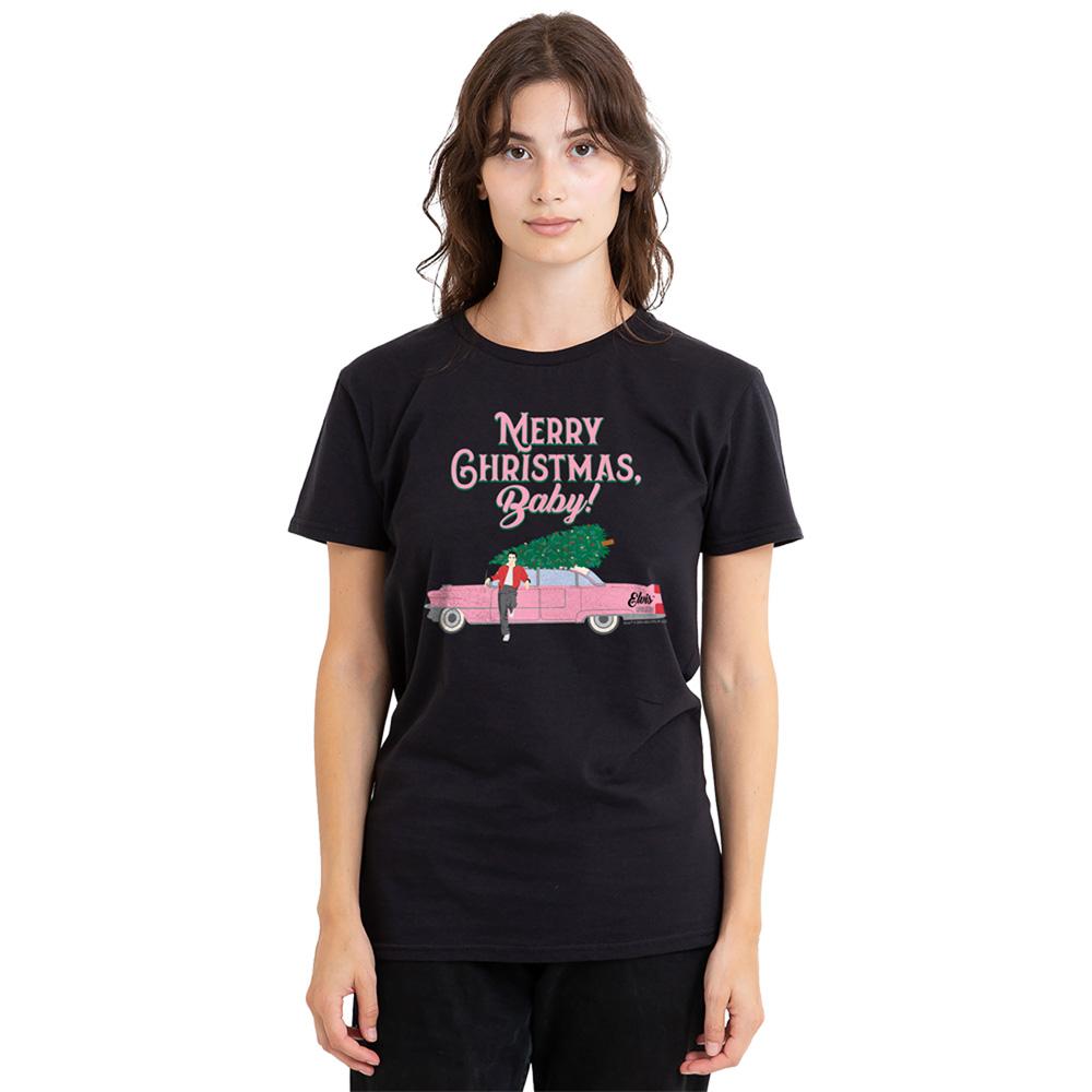Black - Back - Elvis Presley Womens-Ladies Merry Christmas Baby T-Shirt