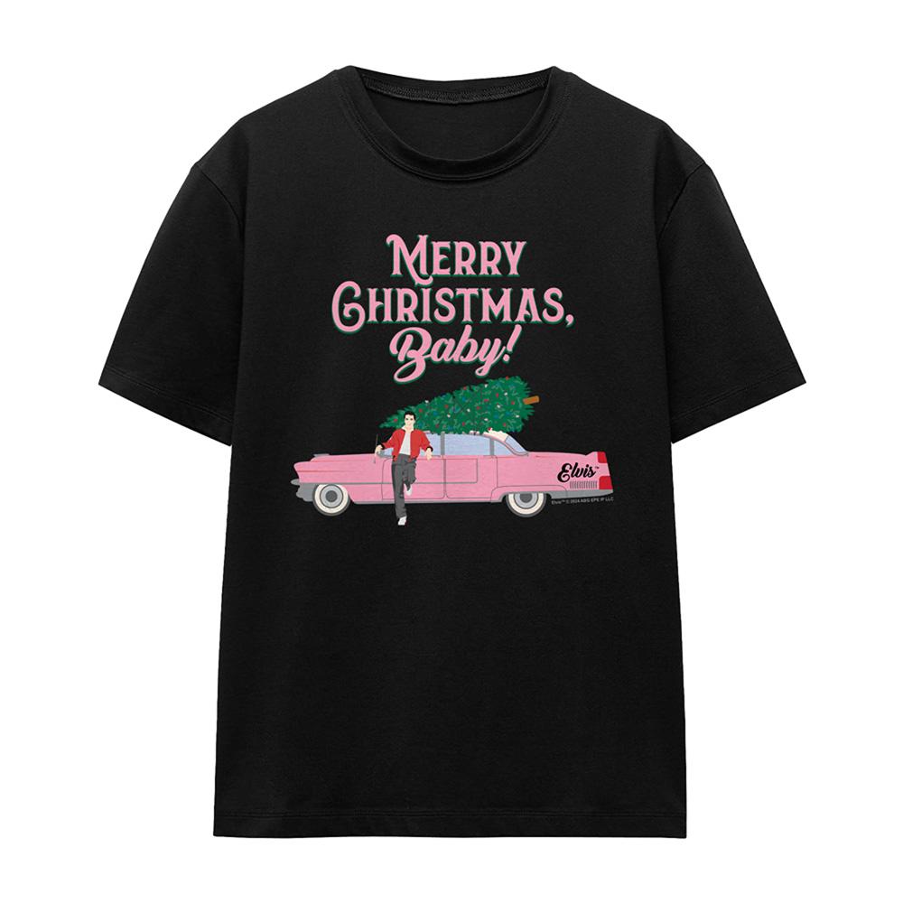 Black - Front - Elvis Presley Womens-Ladies Merry Christmas Baby T-Shirt