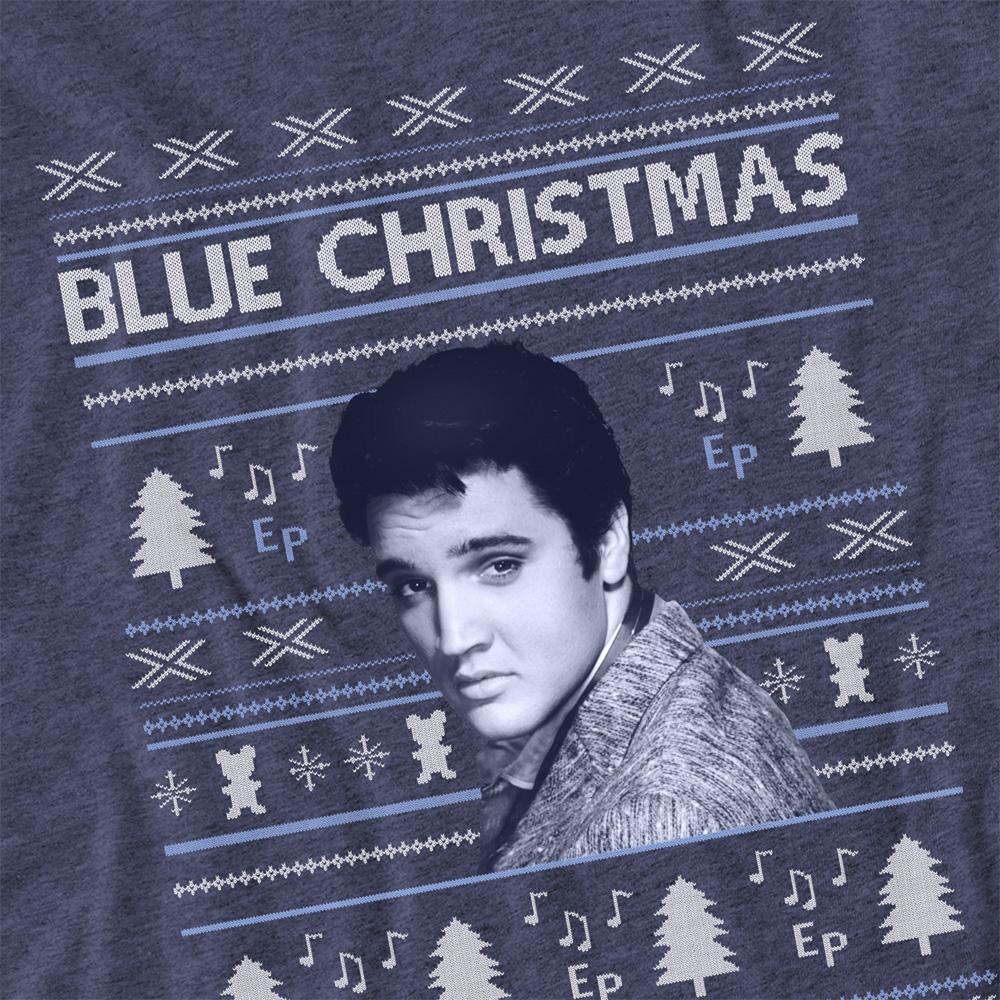 Navy - Side - Elvis Presley Unisex Adult Blue Ugly Christmas Fair Isle T-Shirt