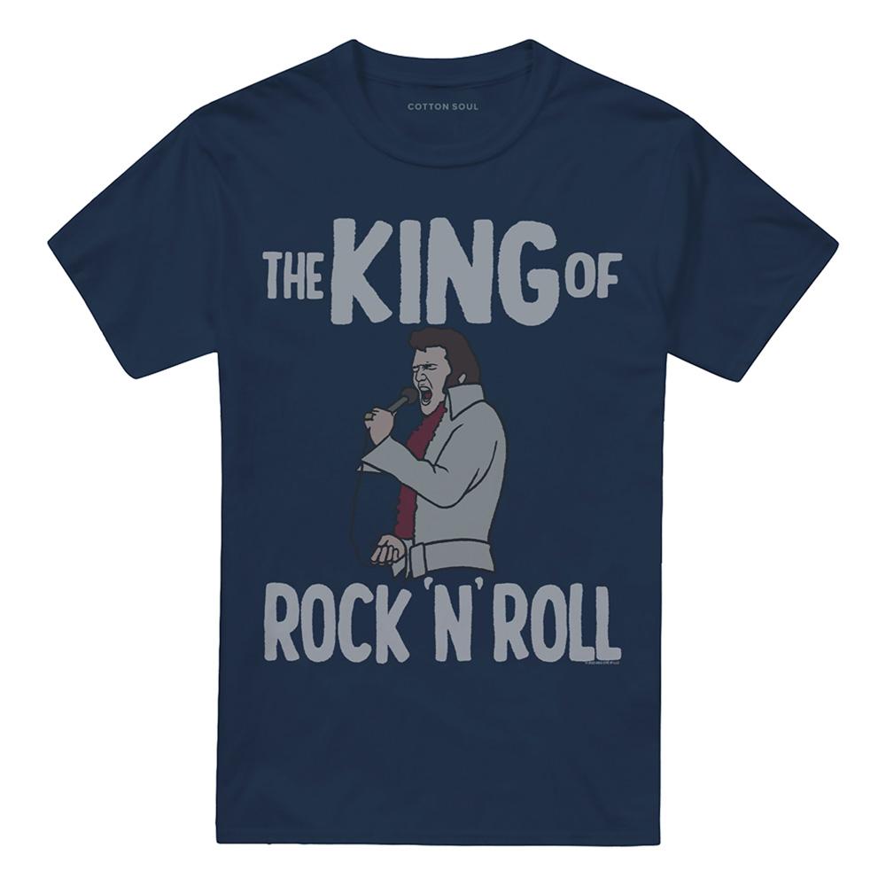 Navy - Front - Elvis Presley Unisex Adult The King Of Rock N Roll T-Shirt