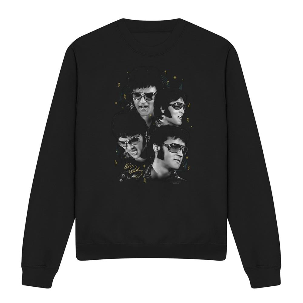 Black - Front - Elvis Presley Unisex Adult Faces Polycotton Sweatshirt