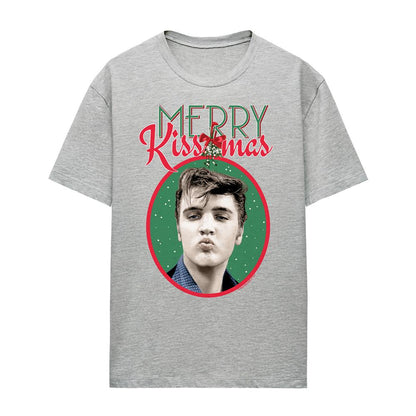 Athletic Heather - Front - Elvis Presley Womens-Ladies Merry Kissmas T-Shirt