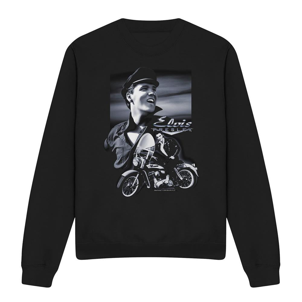 Black - Front - Elvis Presley Unisex Adult Motorcycle Sweatshirt