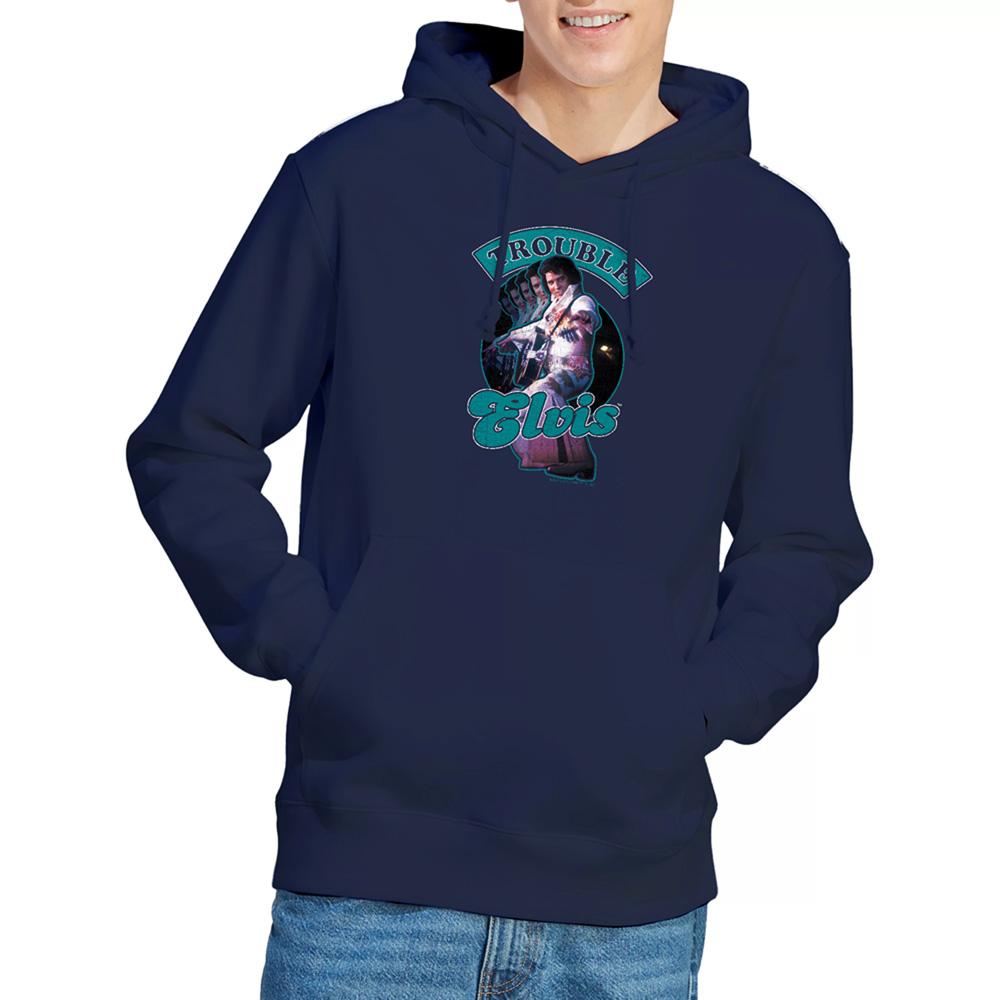 Navy - Back - Elvis Presley Unisex Adult Total Trouble Hoodie