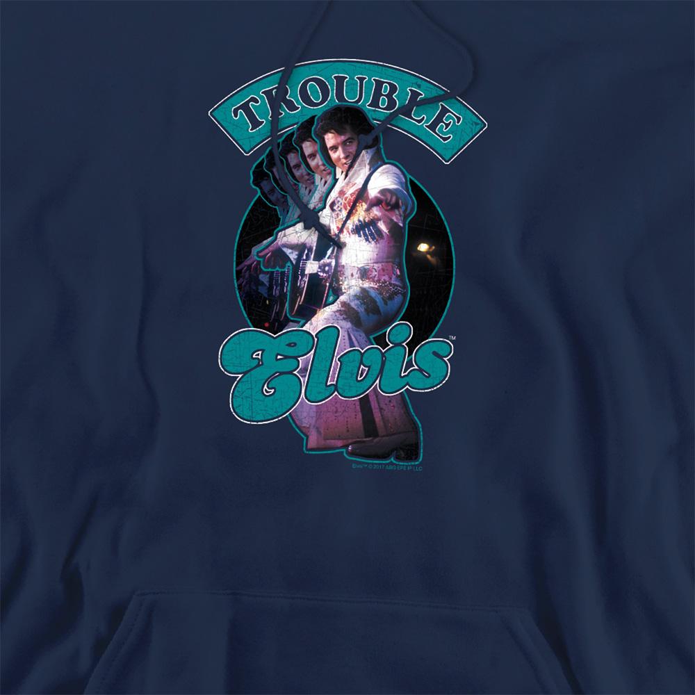 Navy - Side - Elvis Presley Unisex Adult Total Trouble Hoodie