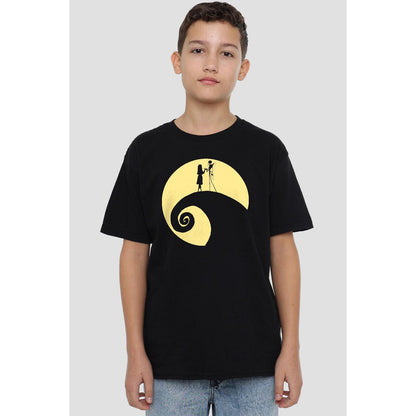Black - Back - The Nightmare Before Christmas Childrens-Kids Jack Sally Circle T-Shirt