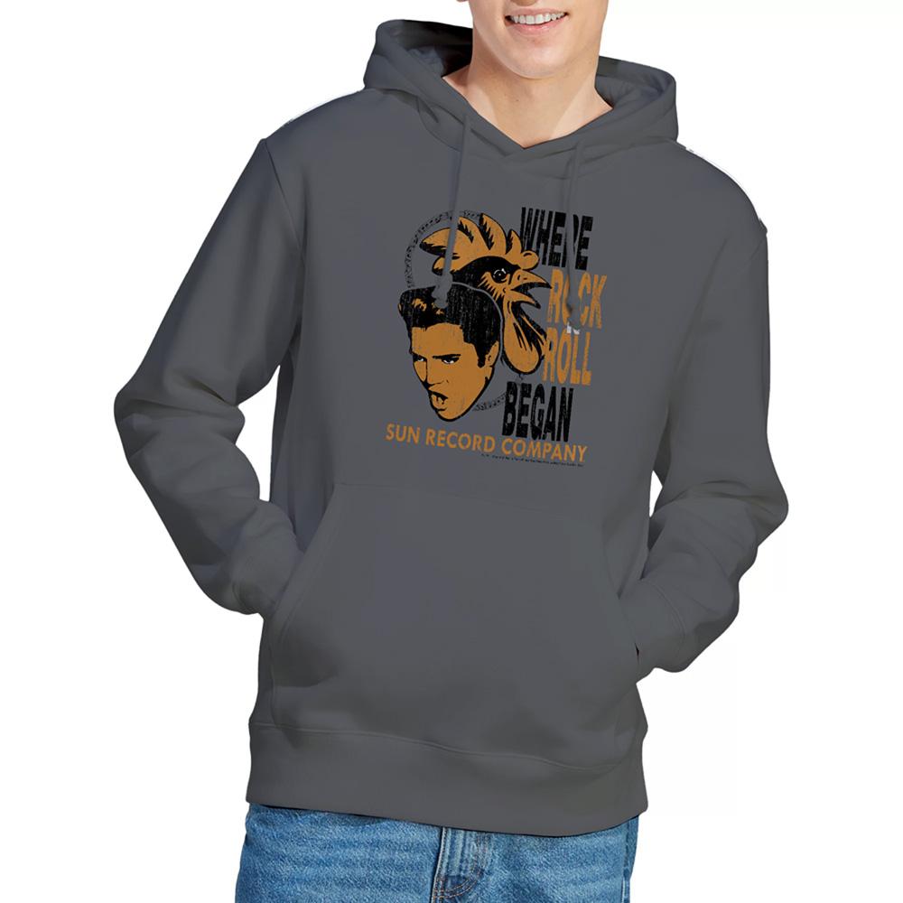 Charcoal - Back - Elvis Presley Unisex Adult Sun Elvis And Rooster Hoodie
