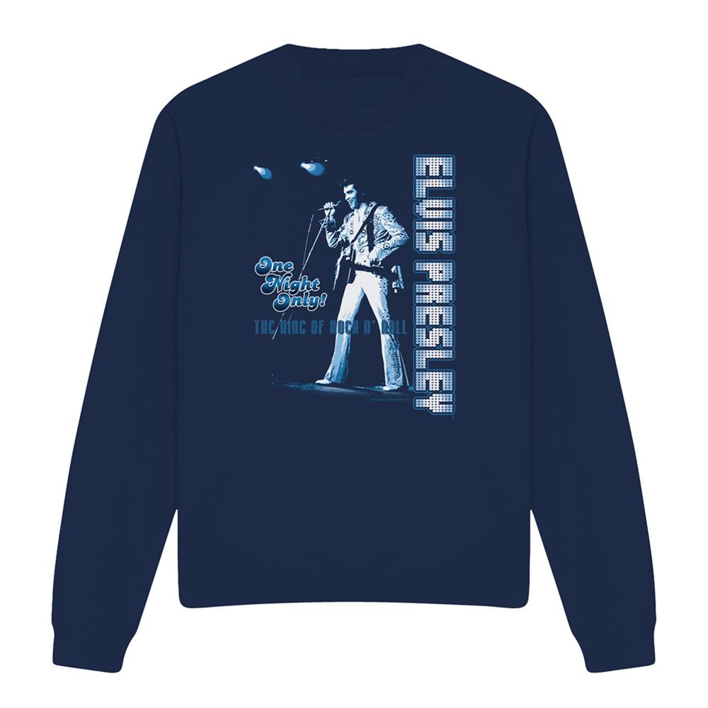 Navy - Front - Elvis Presley Unisex Adult One Night Only Sweatshirt