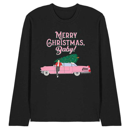 Black - Front - Elvis Presley Unisex Adult Merry Christmas Baby Long-Sleeved T-Shirt