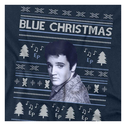 Navy - Side - Elvis Presley Unisex Adult Blue Ugly Christmas Fair Isle Long-Sleeved T-Shirt