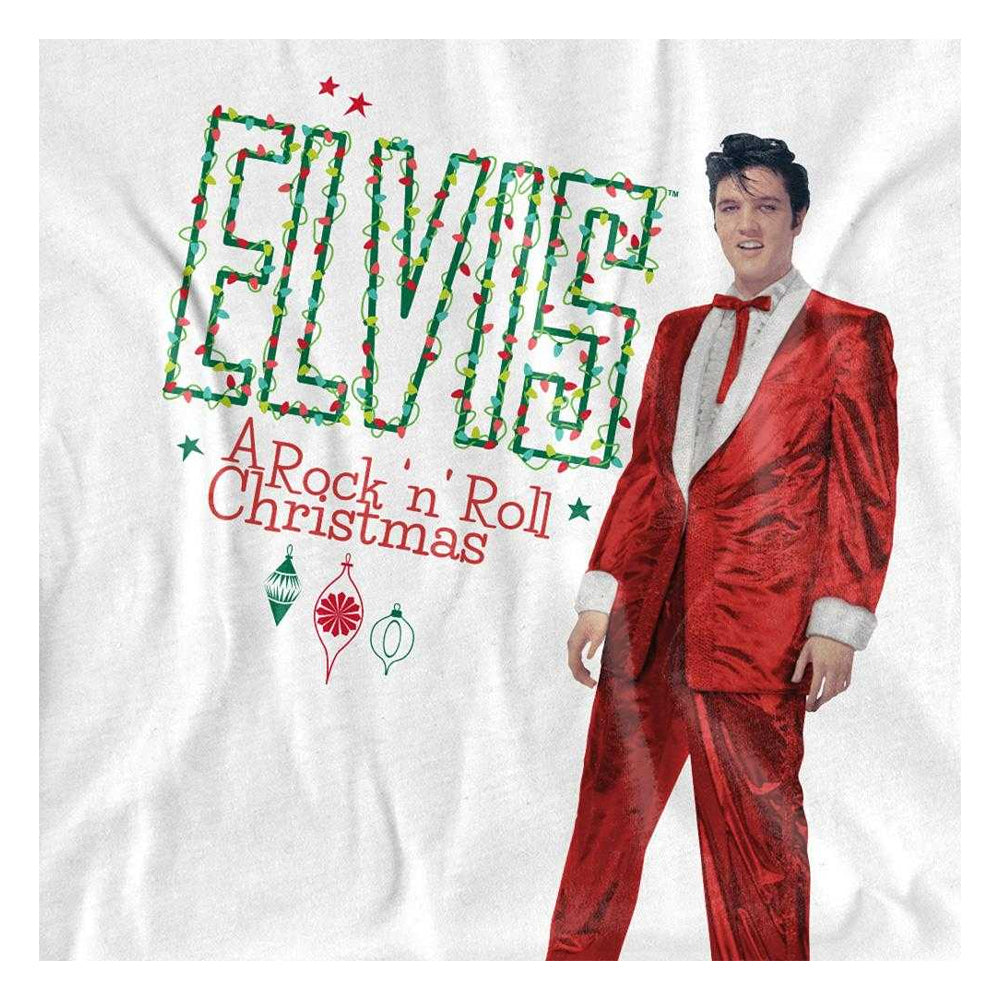 White - Side - Elvis Presley Unisex Adult Holiday Lights Long-Sleeved T-Shirt