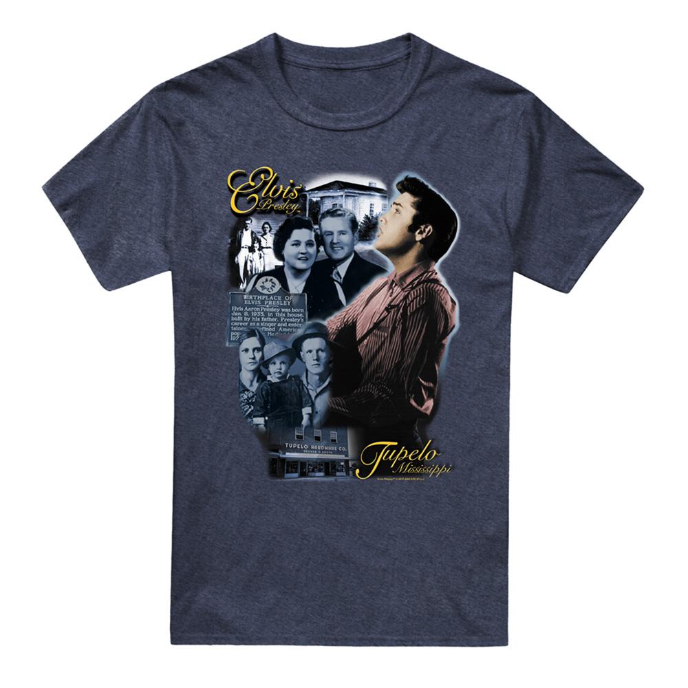 Navy - Front - Elvis Unisex Adult Tupelo T-Shirt